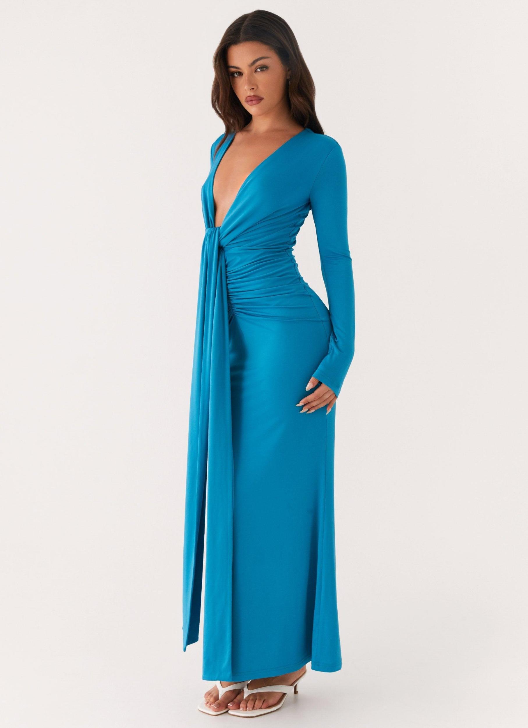 Miesha Long Sleeve Maxi Dress - Blue Product Image