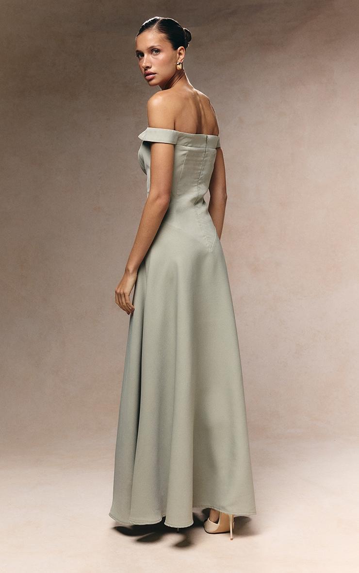Sage Green Structured Bardot V Waist Maxi Dress Product Image