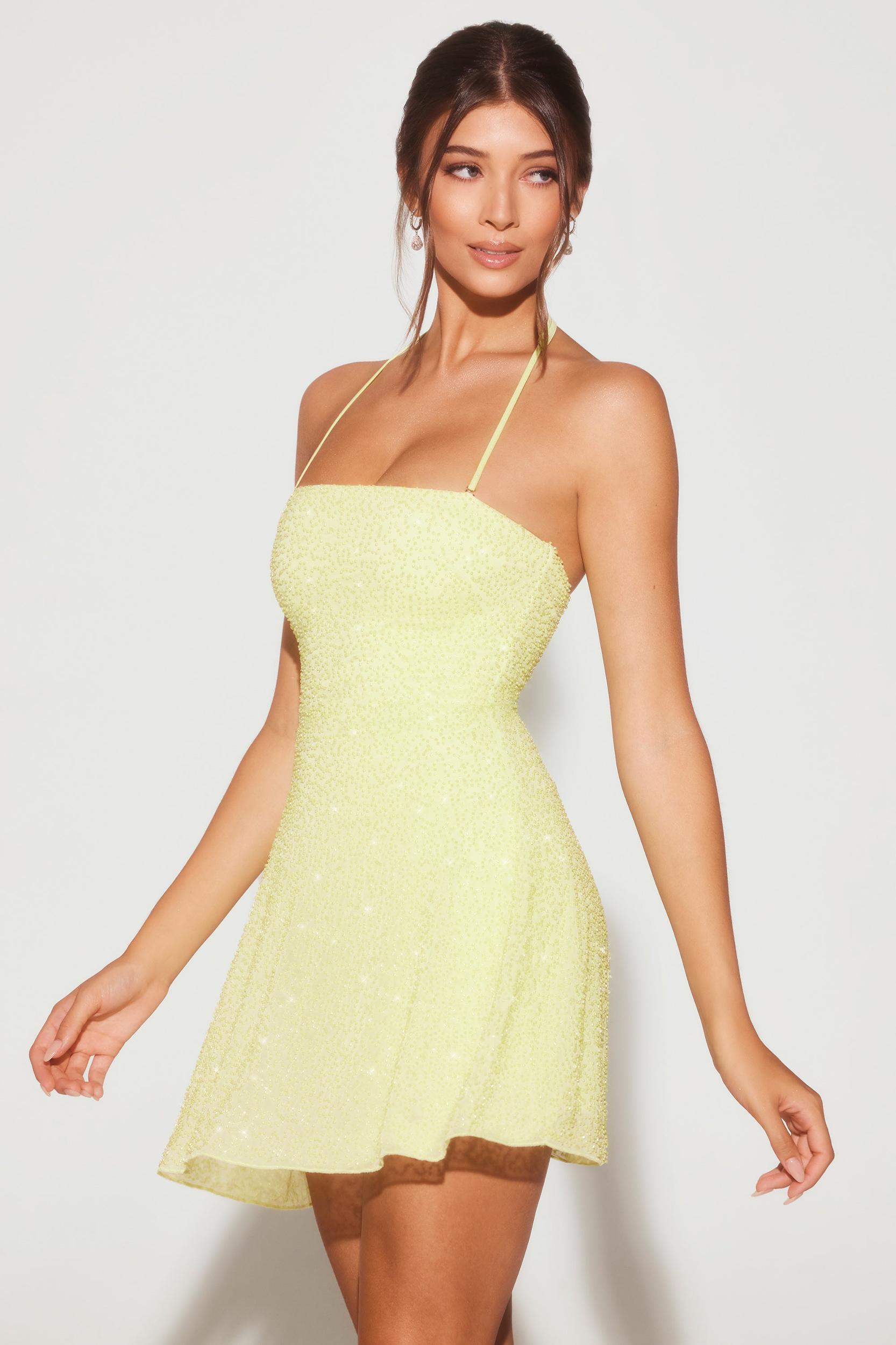 Embellished Multi Wear A-Line Mini Dress in Lime Green Product Image