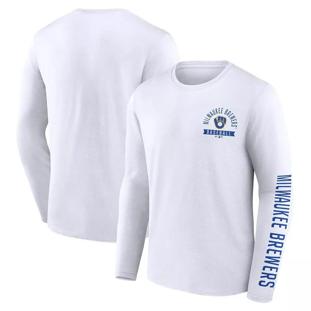 Men's Fanatics Branded White Milwaukee Brewers Pressbox Long Sleeve T-Shirt,  Product Image