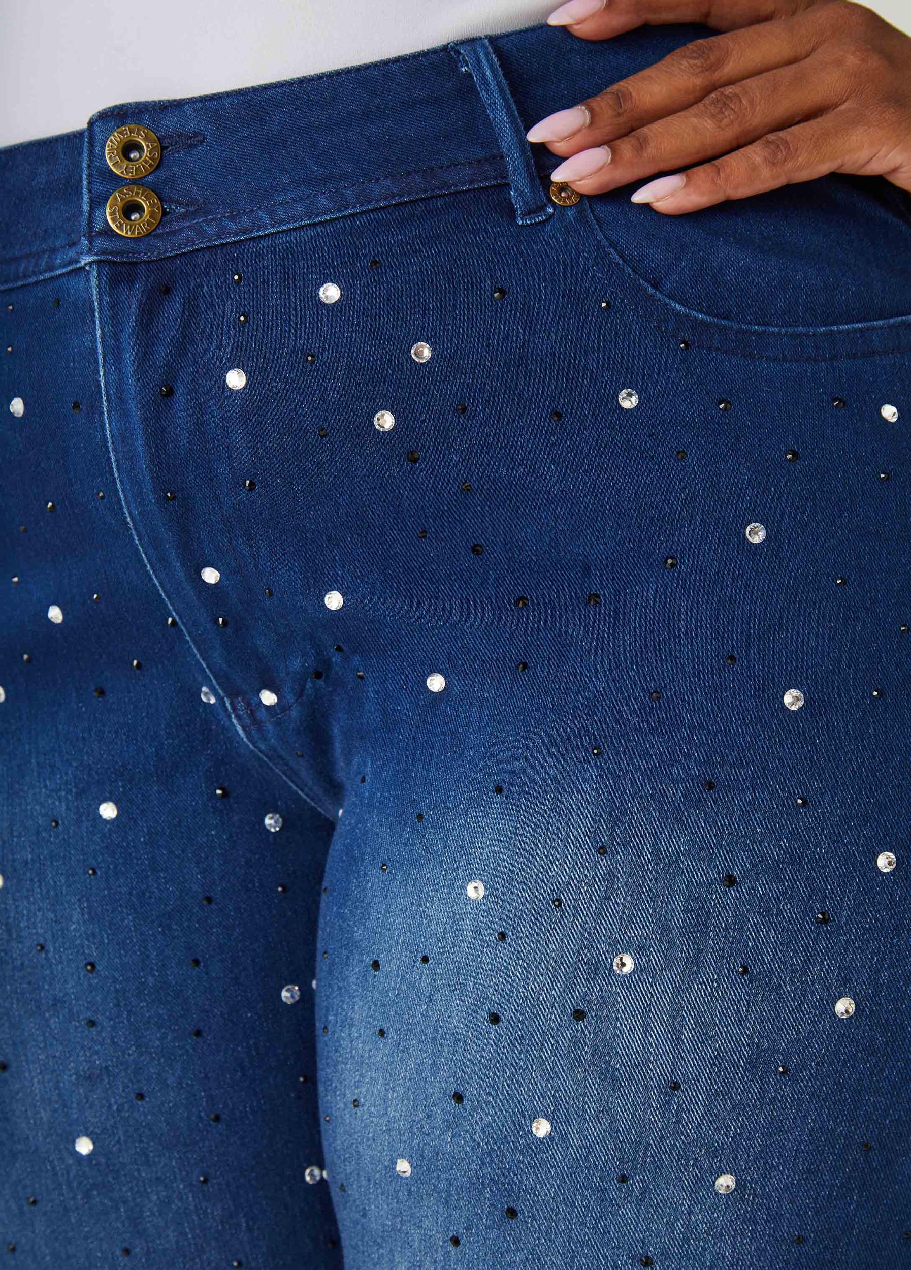 Cuffed Crystal Denim Capris Product Image