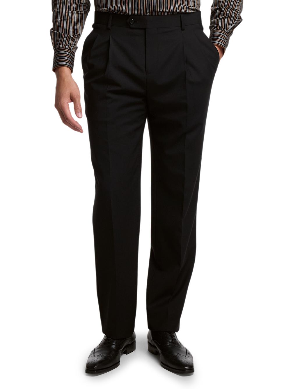 Wool Stretch Bengaline Single Breasted Peak Lapel Suit - Black Product Image