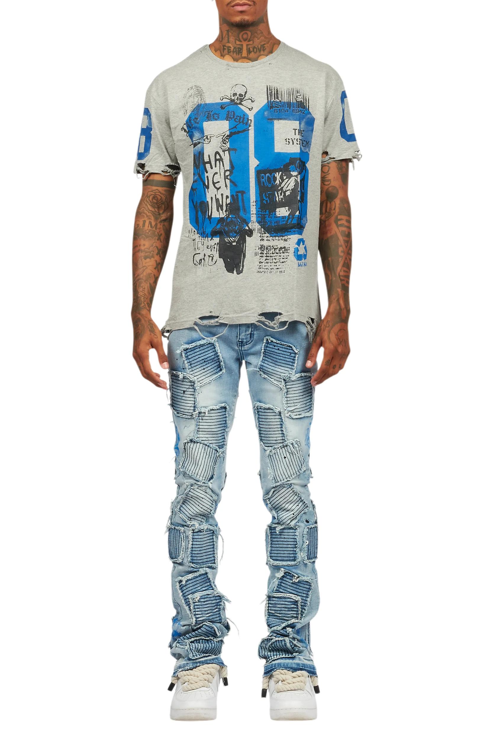 Grill Grey T-Shirt/Stacked Flare Jean Set Male Product Image