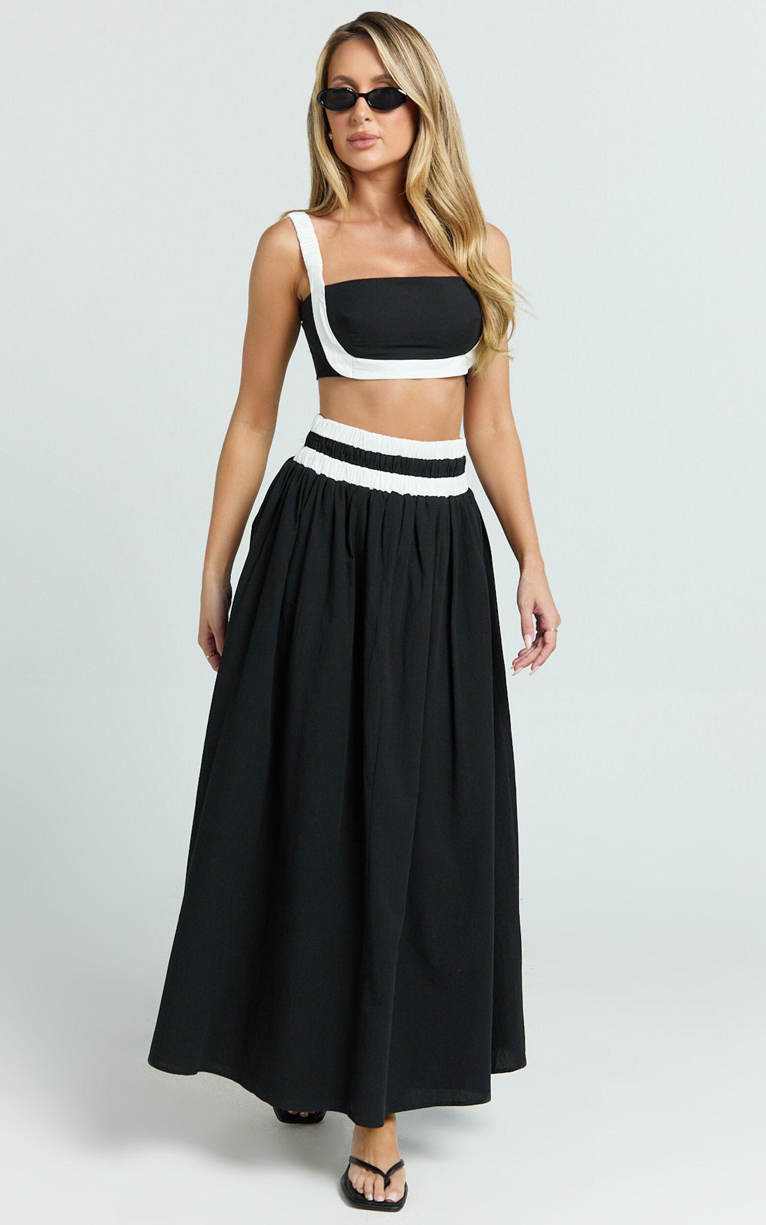 Sapphire Two Piece Set - Contrast Band Crop Top and A Line Maxi Skirt in Reverse Product Image