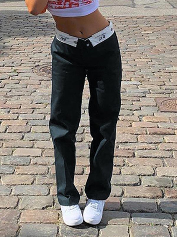 Patchwork Waist Straight Leg Pants Product Image