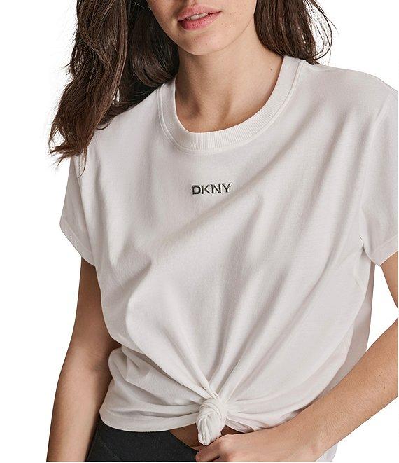 DKNY by Donna Karan Crew Neck Short Sleeve Knot Front Tee Shirt Product Image