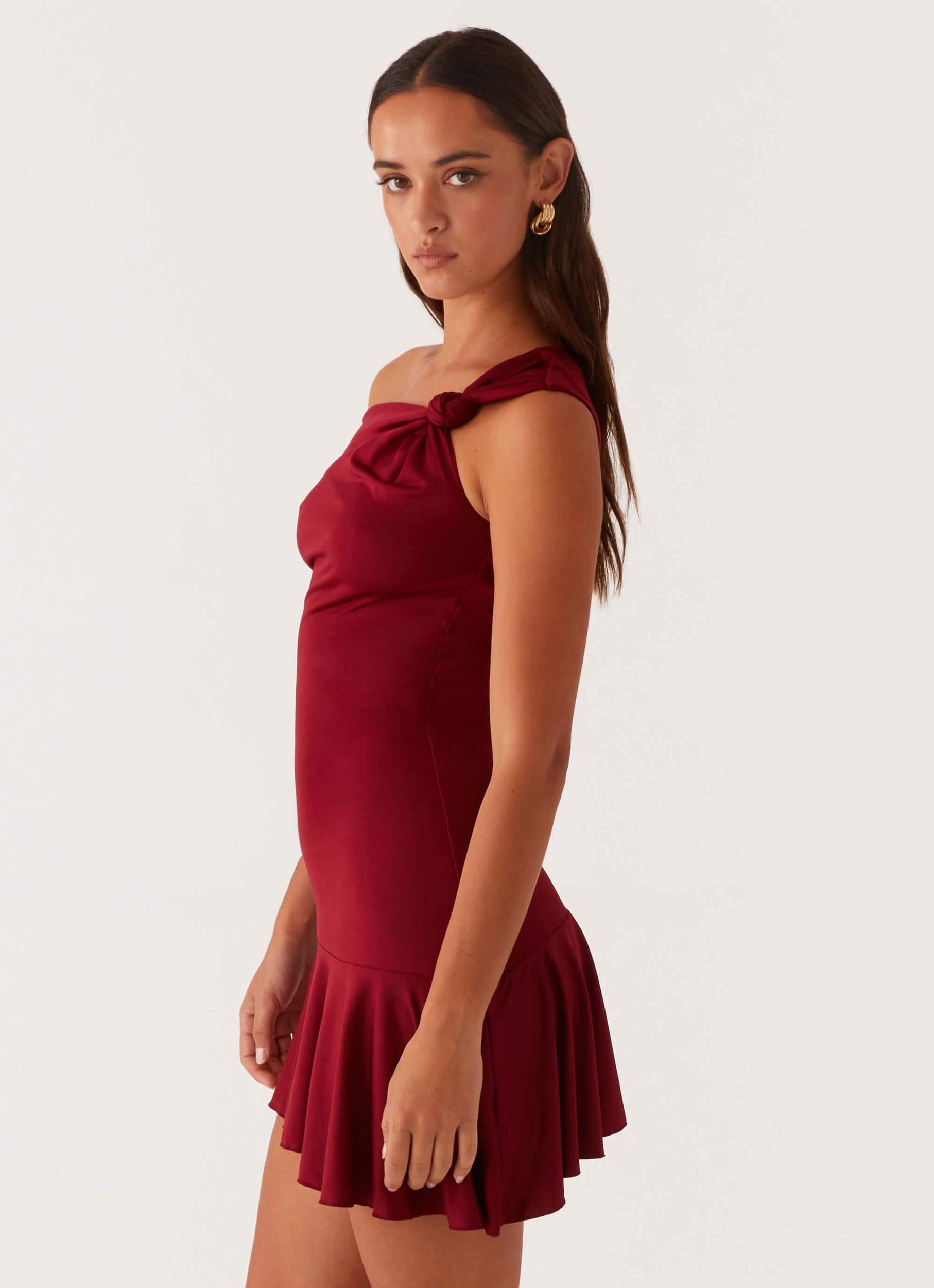 Amaya Twist Mini Dress - Maroon Product Image