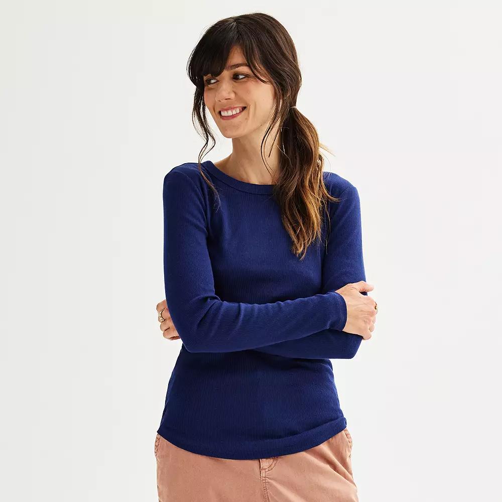 Women's Sonoma Goods For Life® Rib Slim Fit Long Sleeve Tee, Size: XXL, Blue Beauty Product Image