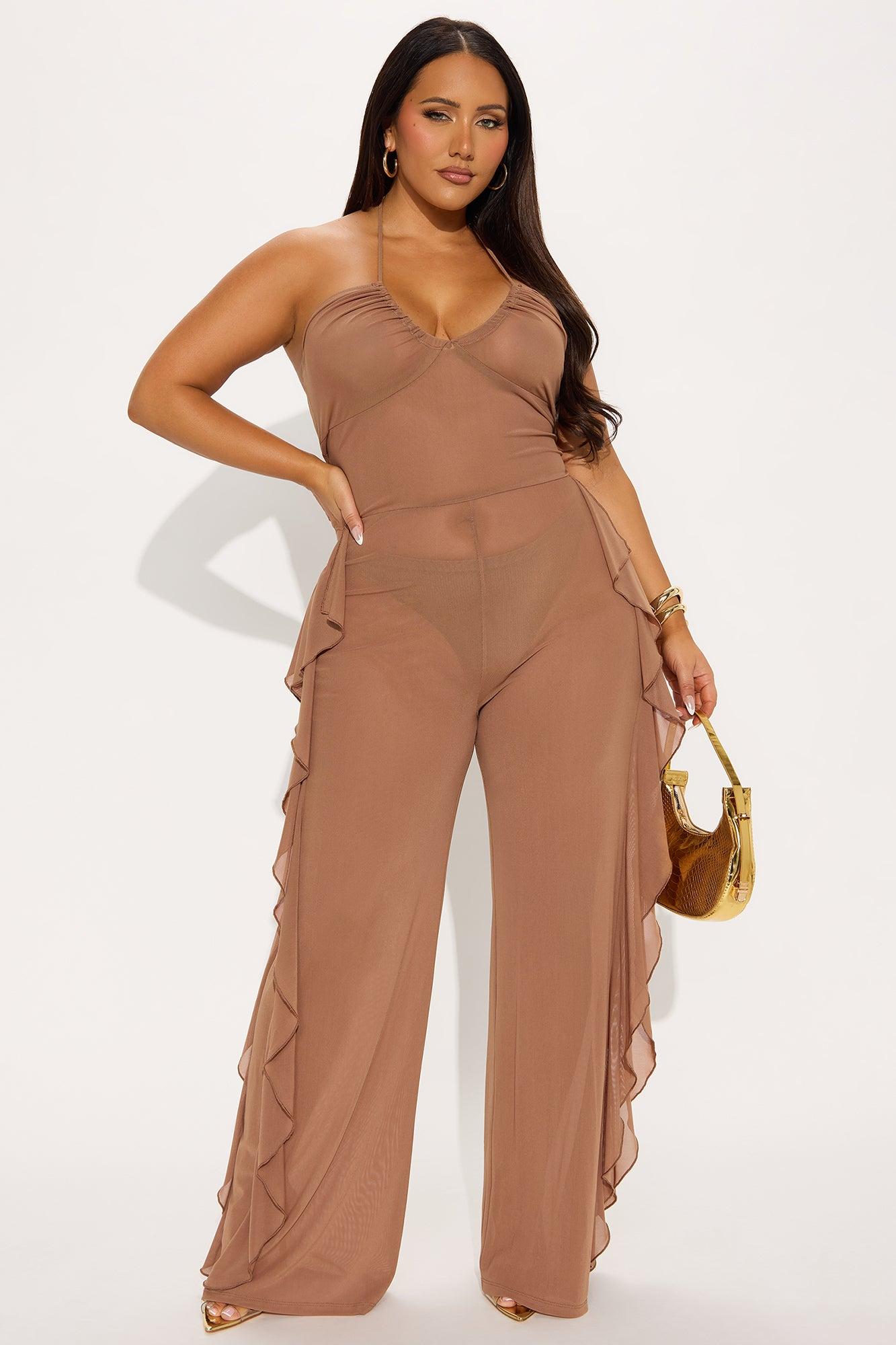 Electric Feeling Mesh Jumpsuit - Mocha Product Image