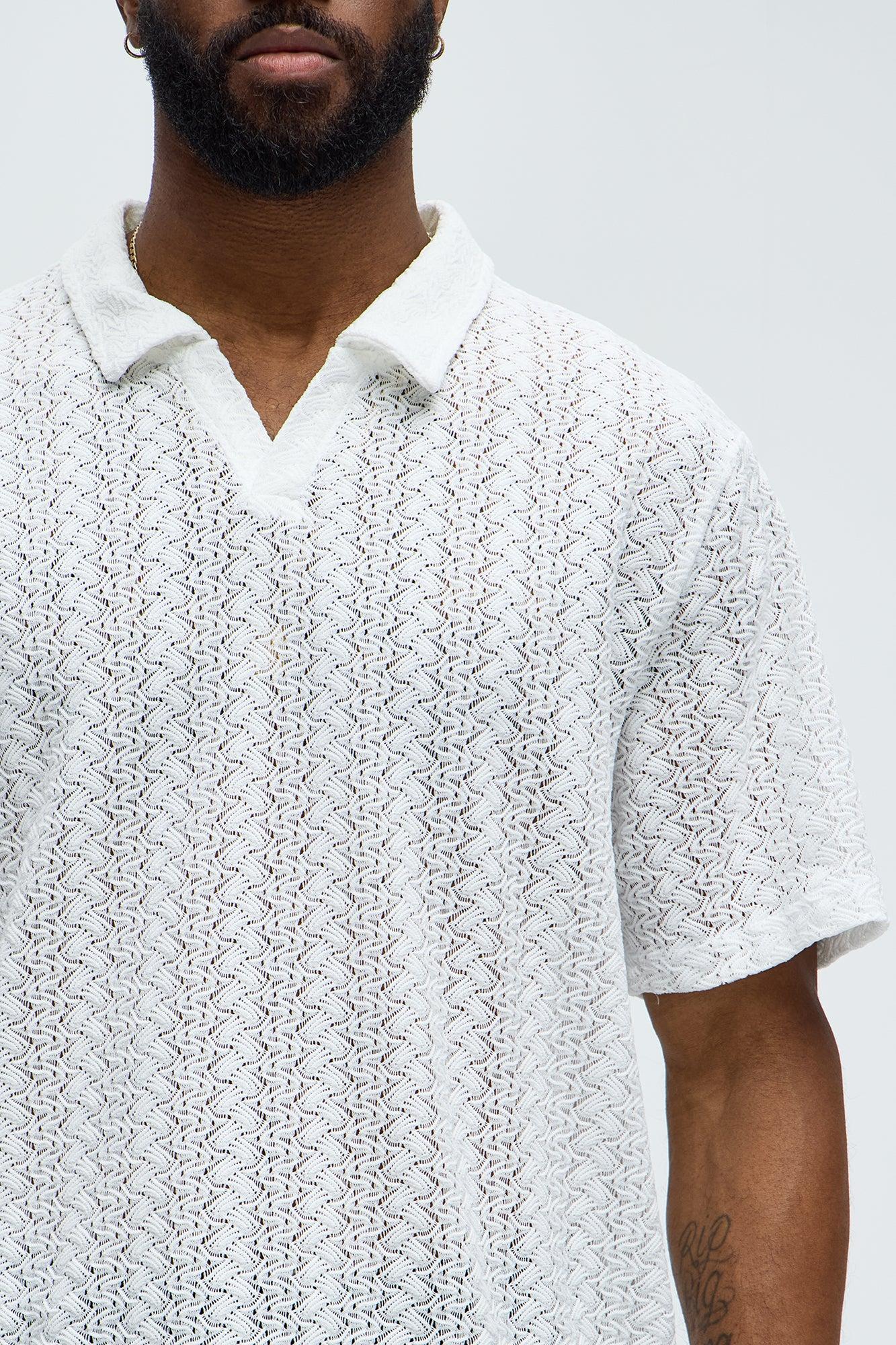 Gerard Crochet Knit Johnny Collar Shirt - White Product Image