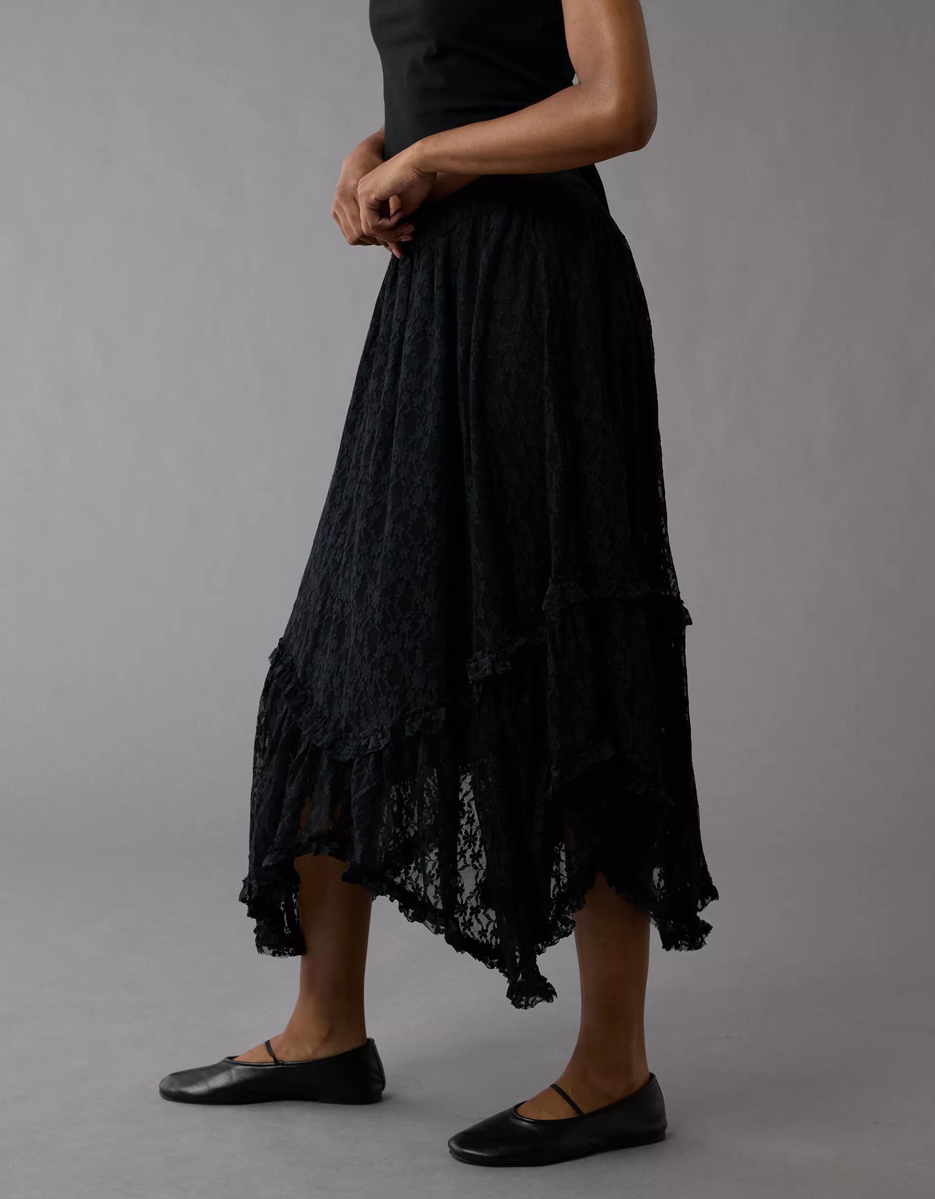 AE Lace Handkerchief Hem Maxi Skirt Product Image