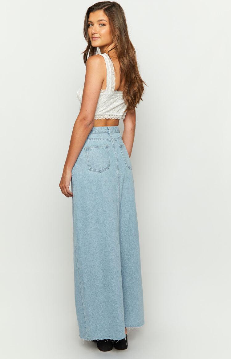 Montie Light Wash Denim Maxi Skirt Product Image