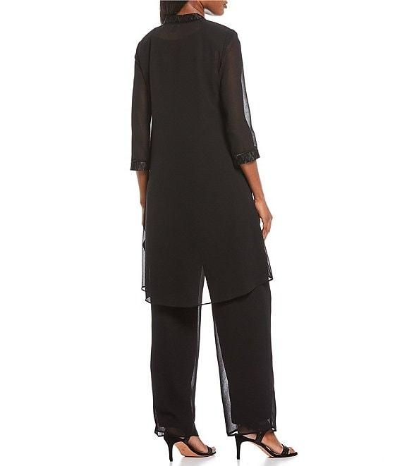 Le Bos Round Neck 3/4 Sleeve Georgette Tonal Trim Evening 3-Piece Pant Set Product Image