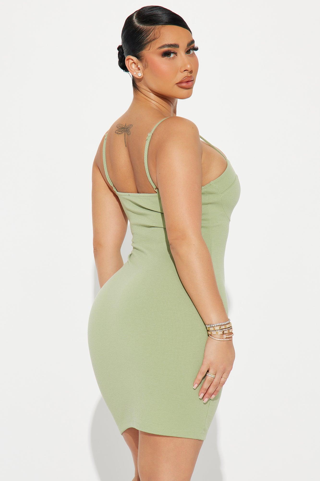 Beatrice Ribbed Mini Dress - Olive Product Image