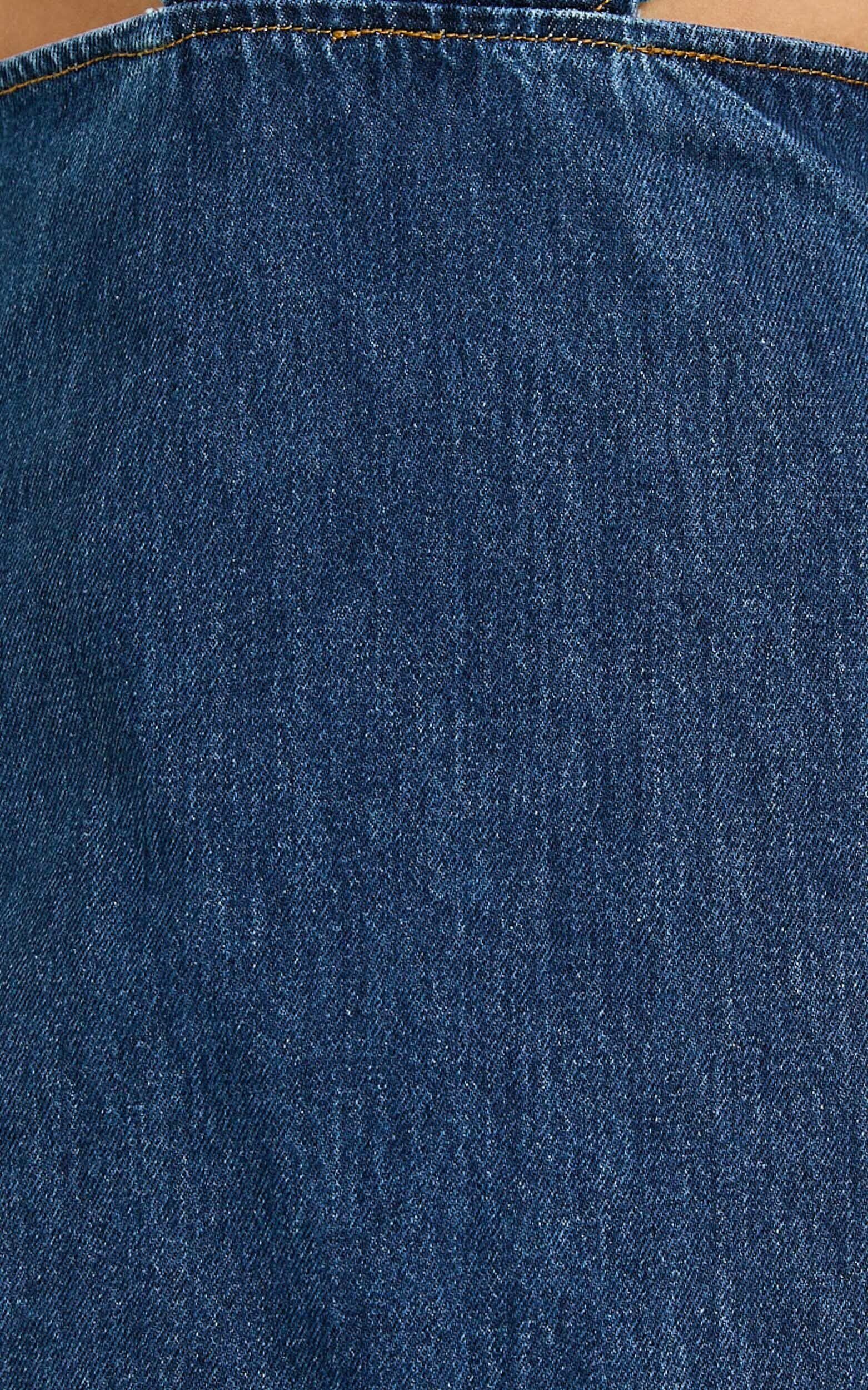 Freya Mini Dress - Denim Cut Out Puff Sleeve Mini Dress in Mid Blue Wash Product Image