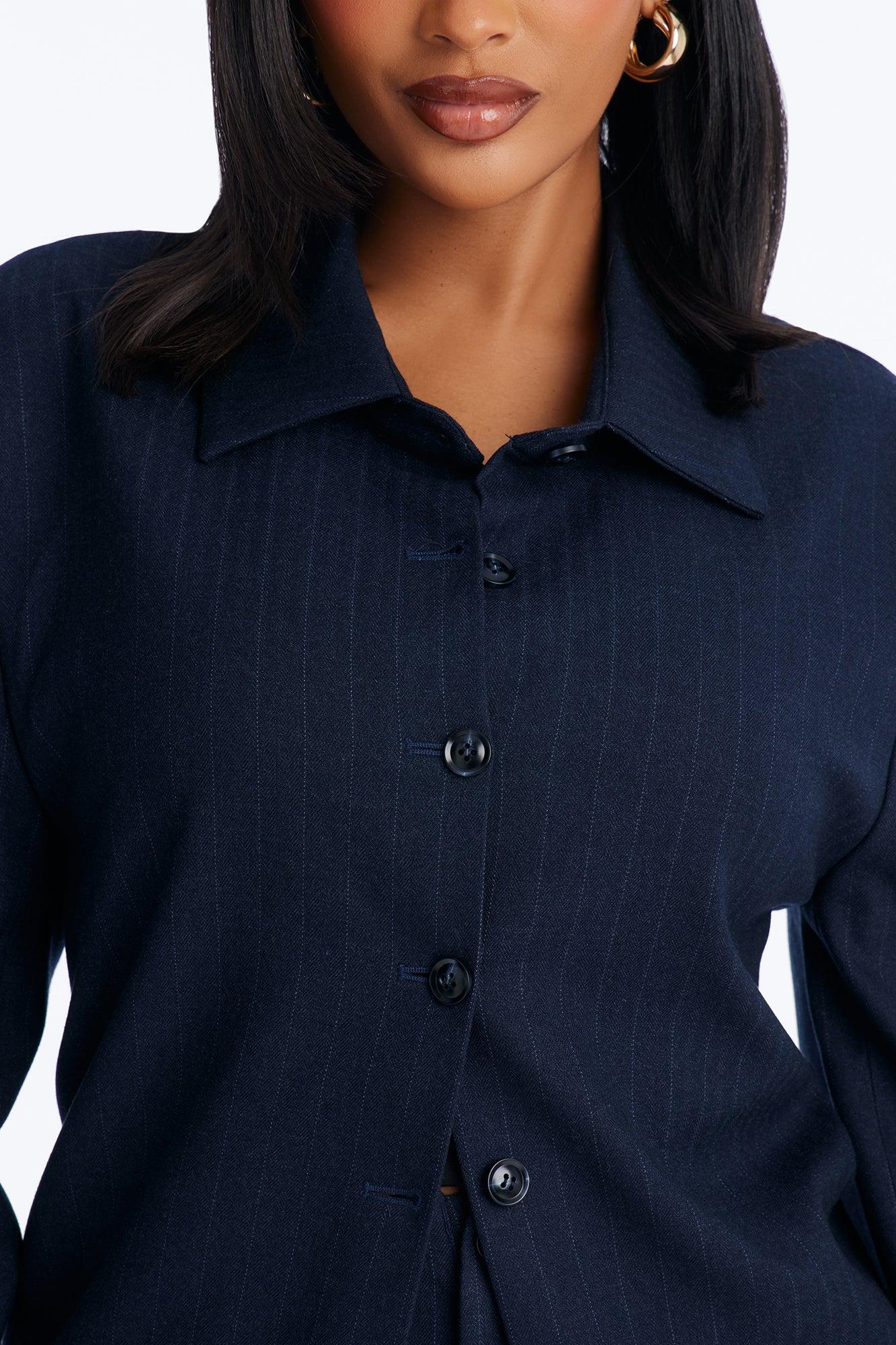 Serena Pinstripe Button Down Blazer - Navy/combo Female Product Image
