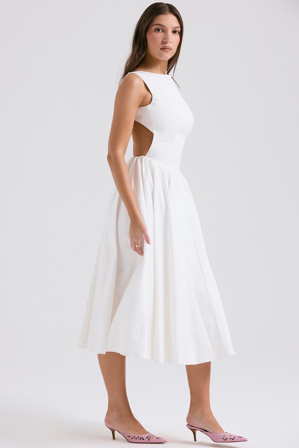 Cindy  white twill midi sundress Product Image