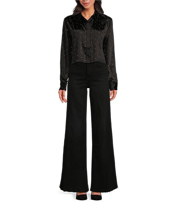 Good American Crystal Satin Collar Neckline Long Sleeve Blouse Product Image