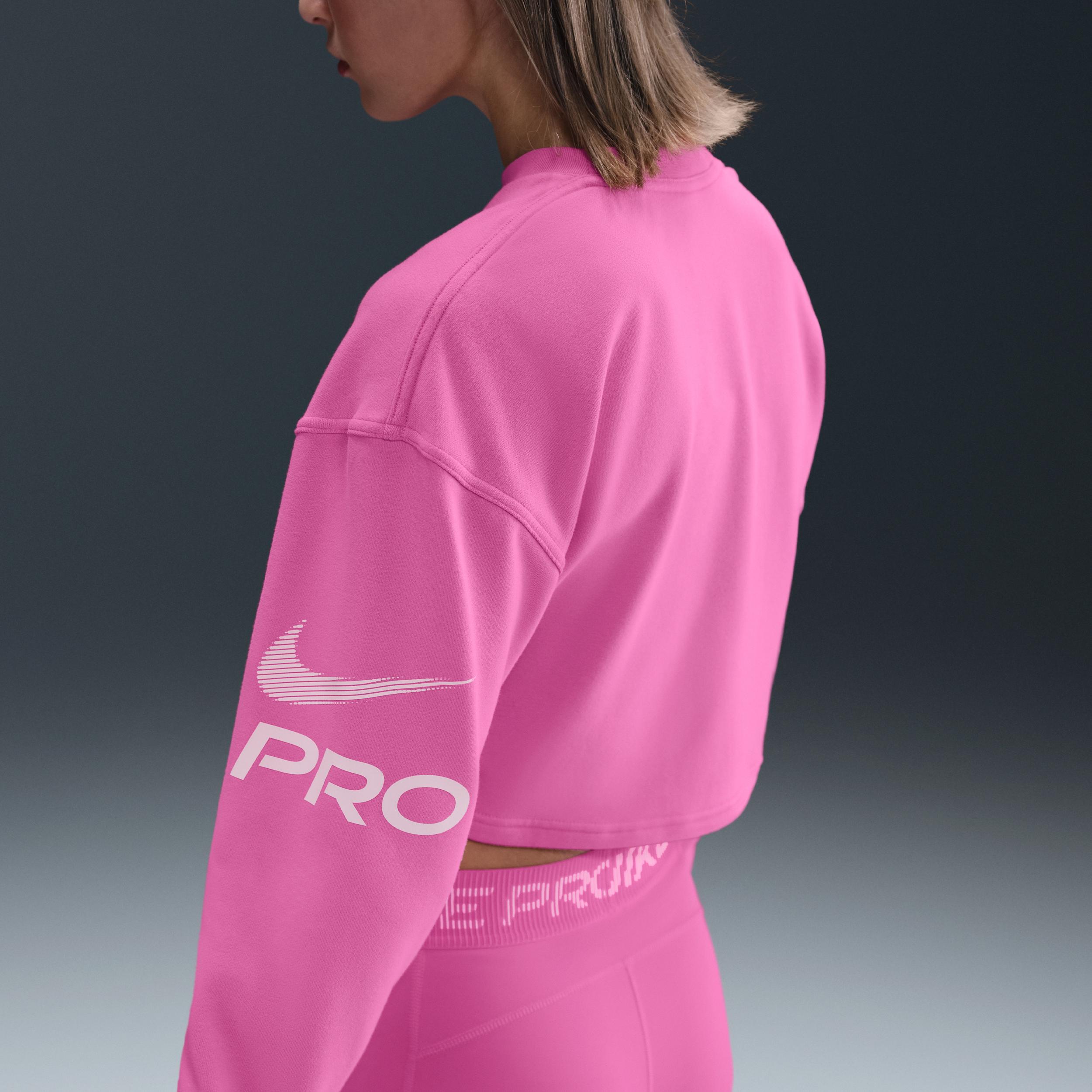 Womens Nike Pro Dri-FIT Loose Crew-Neck French Terry Sweatshirt | HV3591-675 Product Image