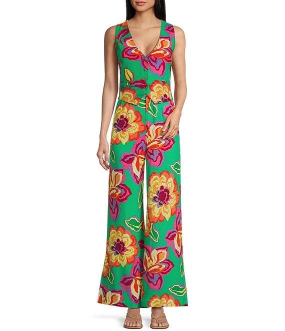 GB Coordinating Floral High Waist Linen Blend Wide Leg Pants Product Image