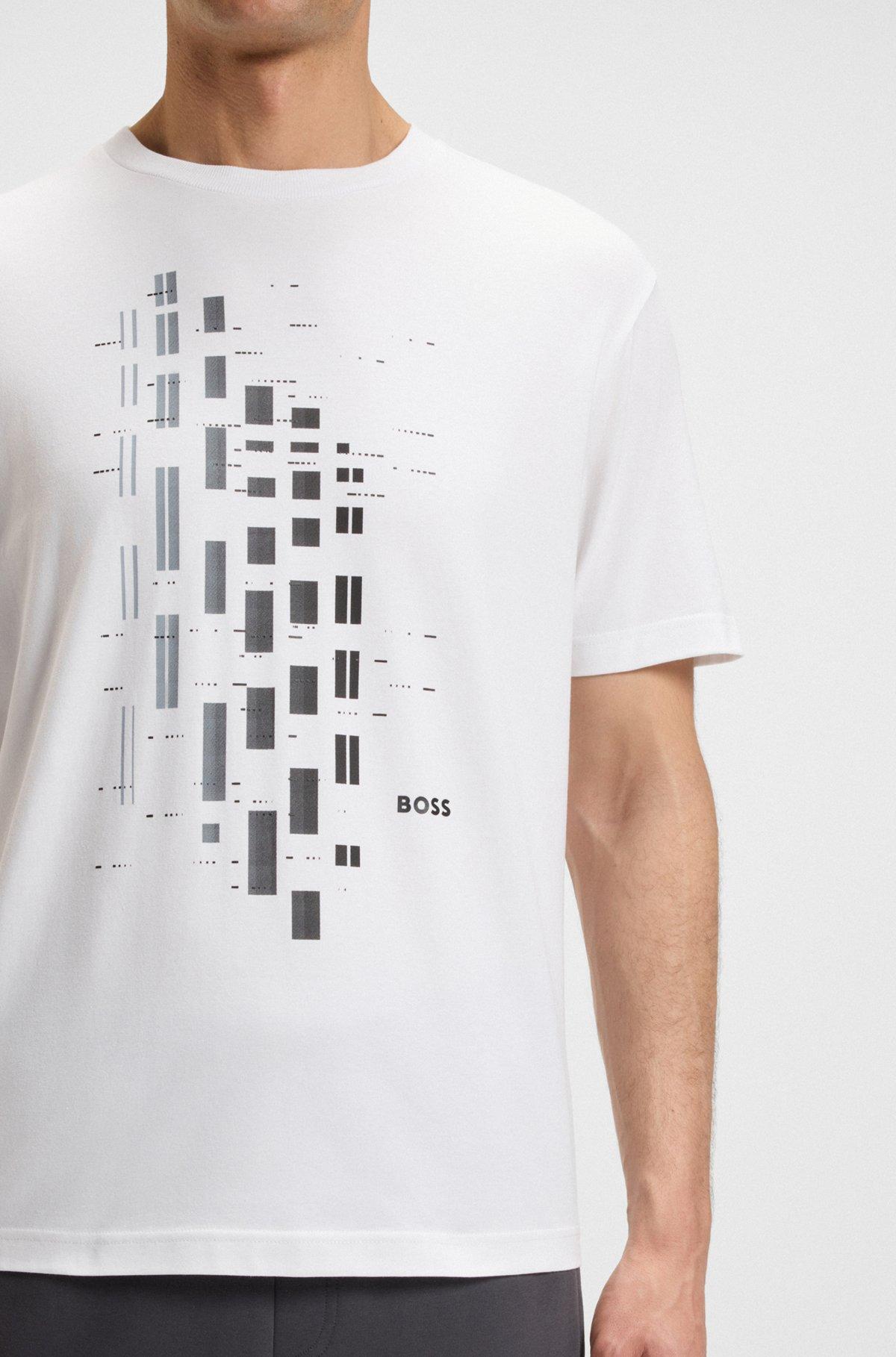 Stretch-cotton T-shirt with geometric print Product Image