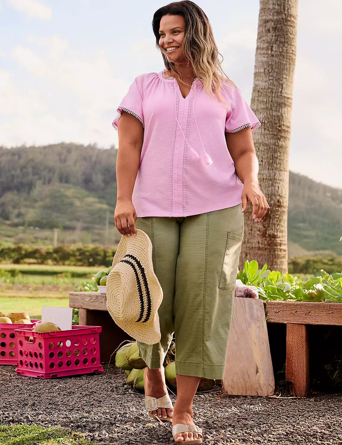 Slub Pull-On Cargo Crop Pant Product Image