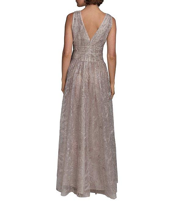 Donna Karan V-Neck Embroidered Mesh Sequin Dress Product Image