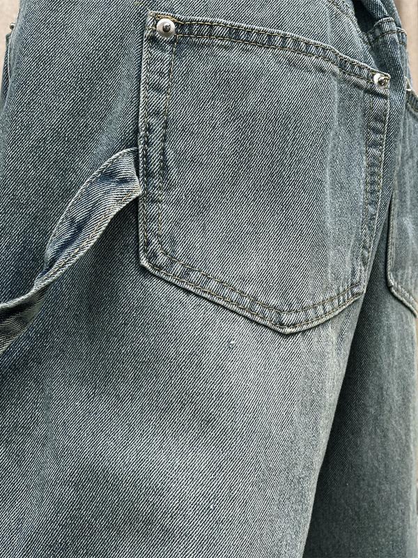 Men's Ruched Blue Loose Jeans Product Image