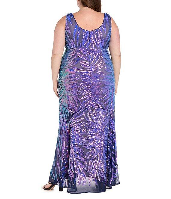 R & M Richards Plus Size 2 Tone Rainbow Sequin Sheath Dress Product Image