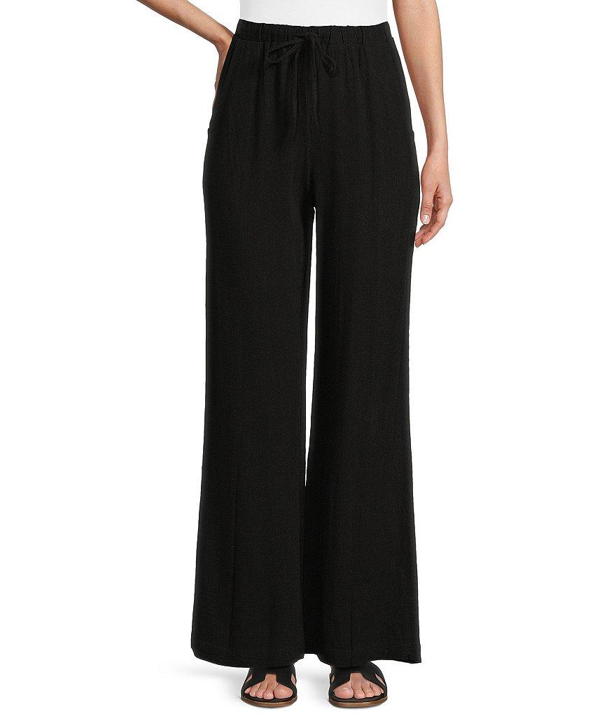 Honey & Sparkle Washed Linen Mid Rise Elastic Waist Flat Front Pants Product Image