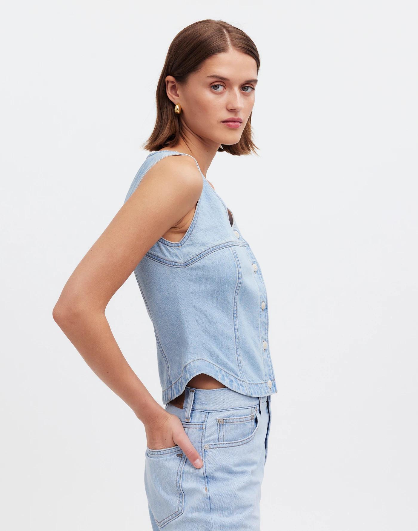 Denim Button-Front Top Product Image