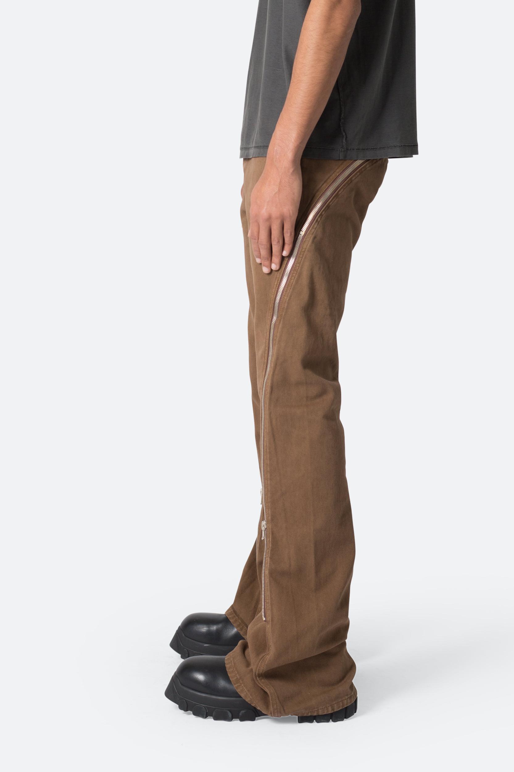D519 Zipper Flare Denim - Brown Product Image