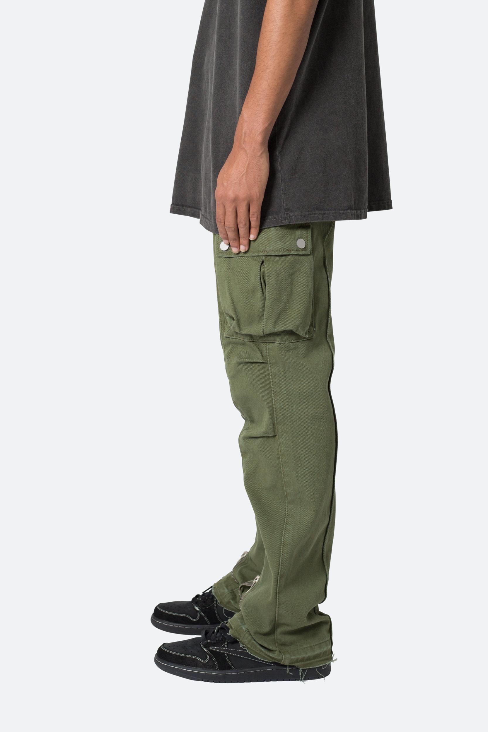 Front Zip Flare Cargo Pants - Olive Product Image