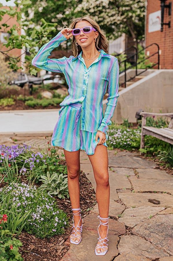 Delightful Dip Pleated Top In Sky Blue Product Image