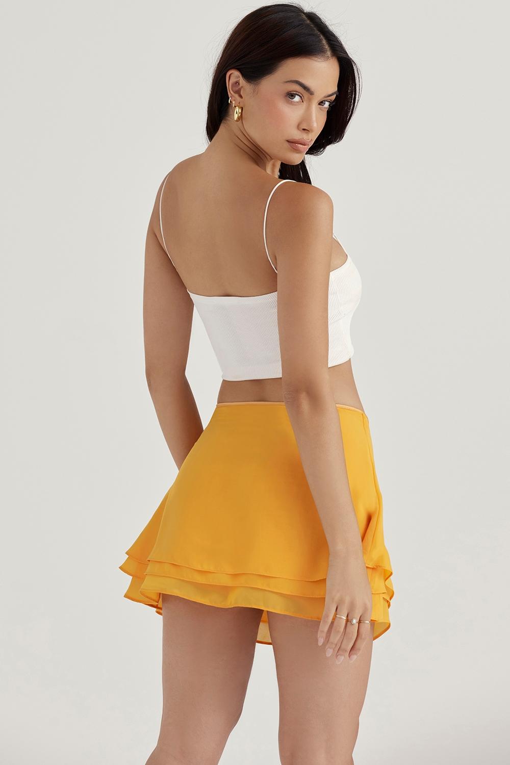 Clarice  tangerine floaty layered mini skirt Product Image