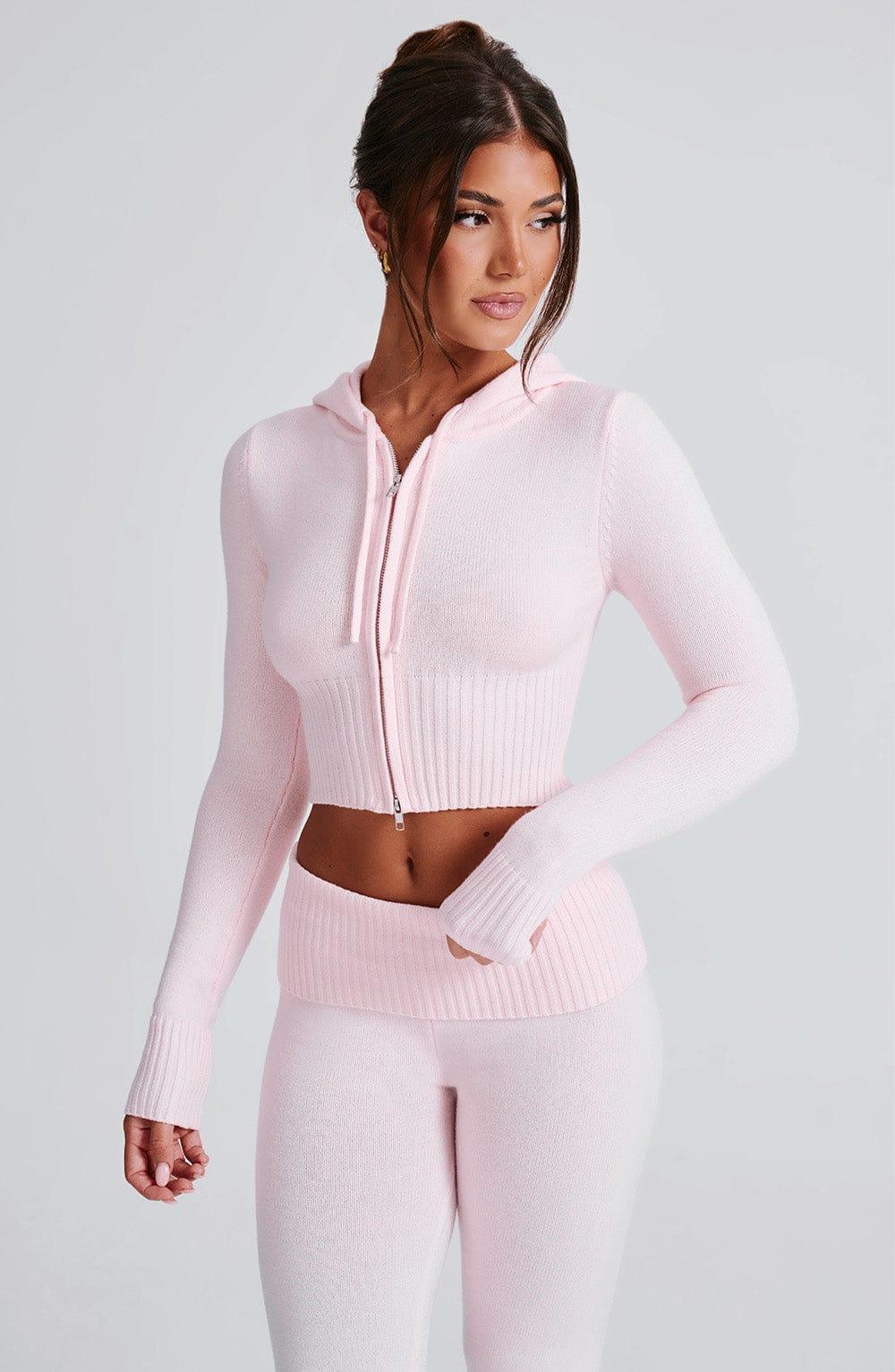 Portia Knit Hoodie - Pink Product Image