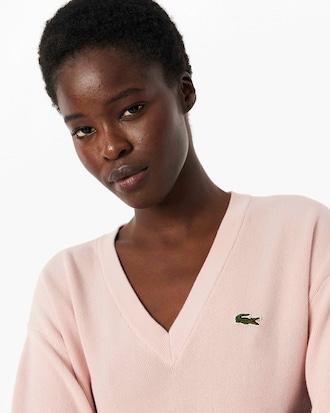 V Neck Cotton Moss Stitch Sweater Product Image