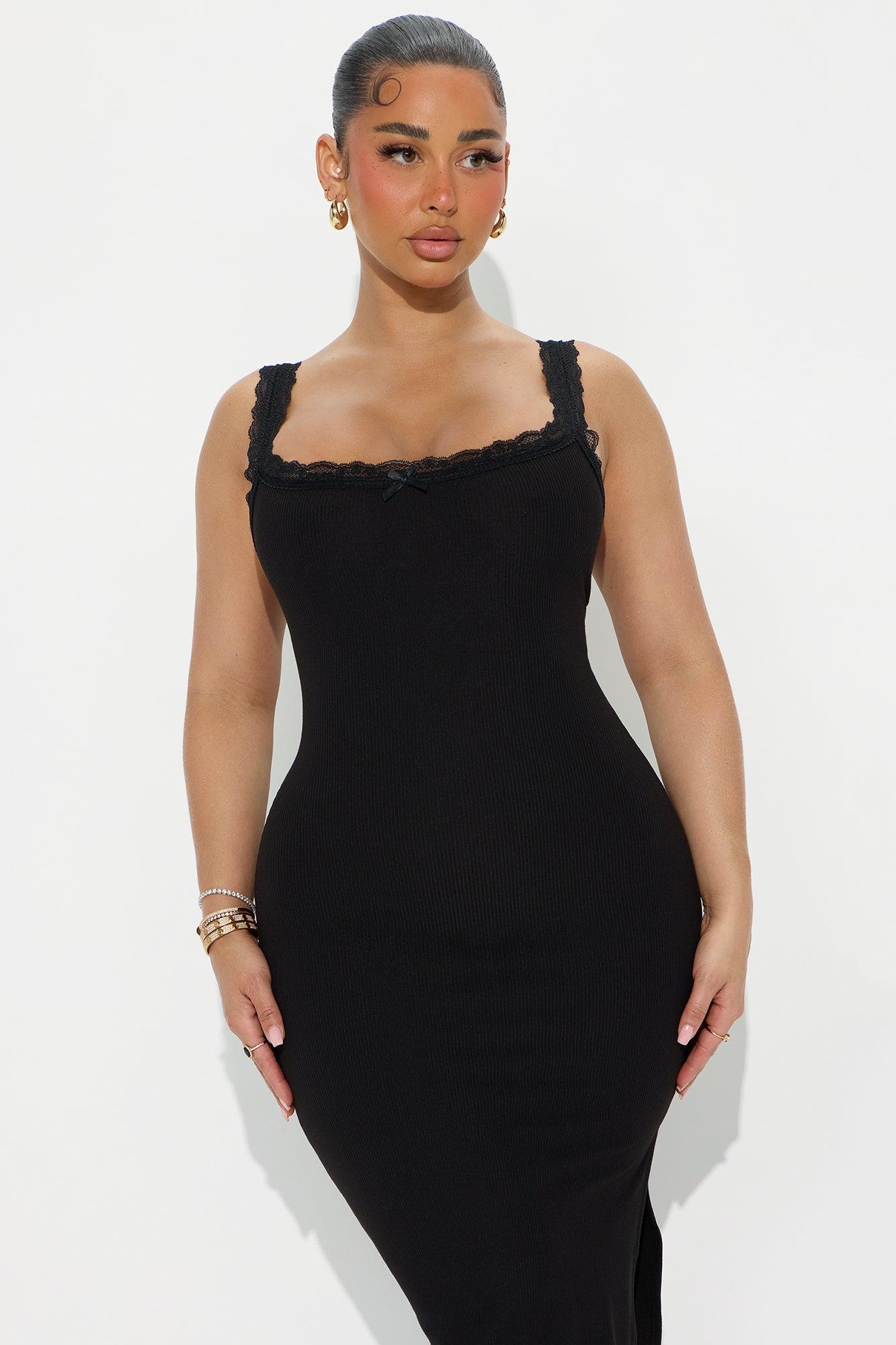 Hadley Ribbed Midi Dress - Black Product Image