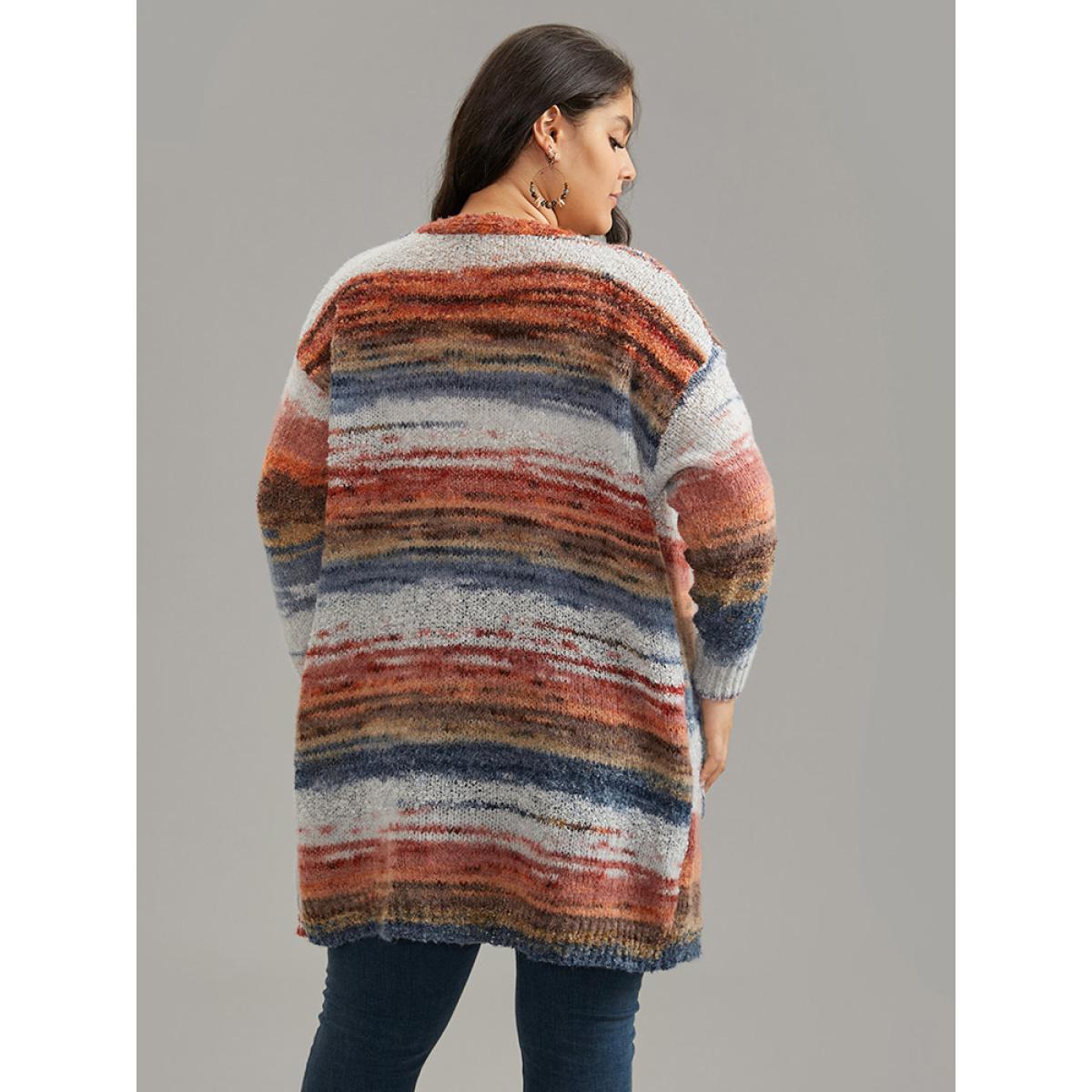 Plus Size Ombre Heather Contrast Pocket Cardigan Multicolor Women Casual Loose Long Sleeve Dailywear Cardigans BloomChic 10/M Product Image