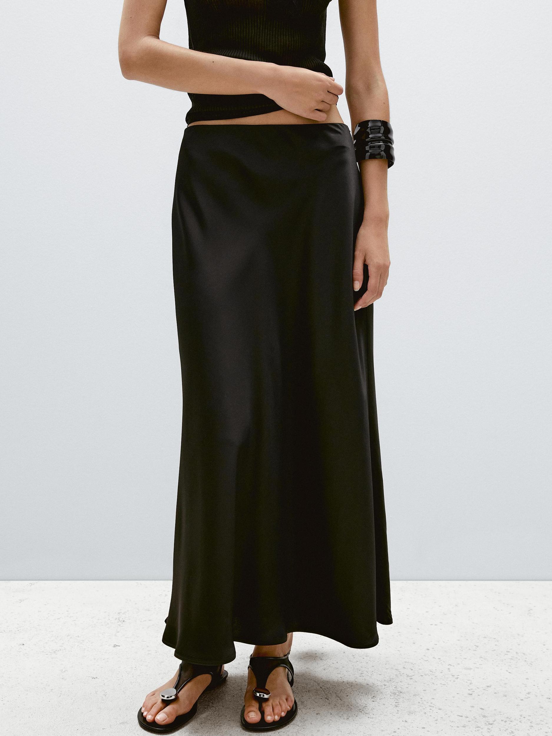 Flowing satin midi skirt Product Image