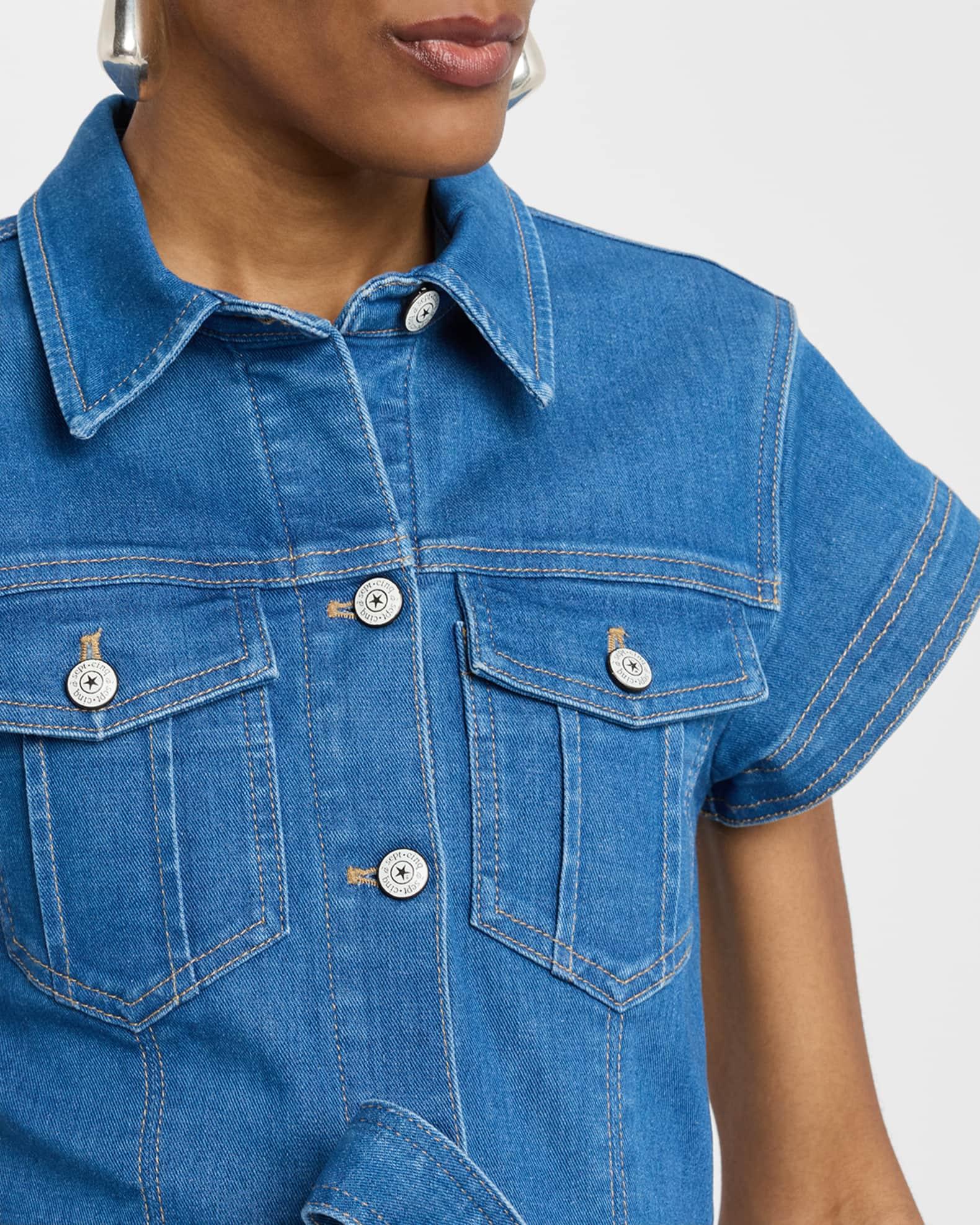 Tie Belted Short-Sleeve Denim Mini Dress Product Image