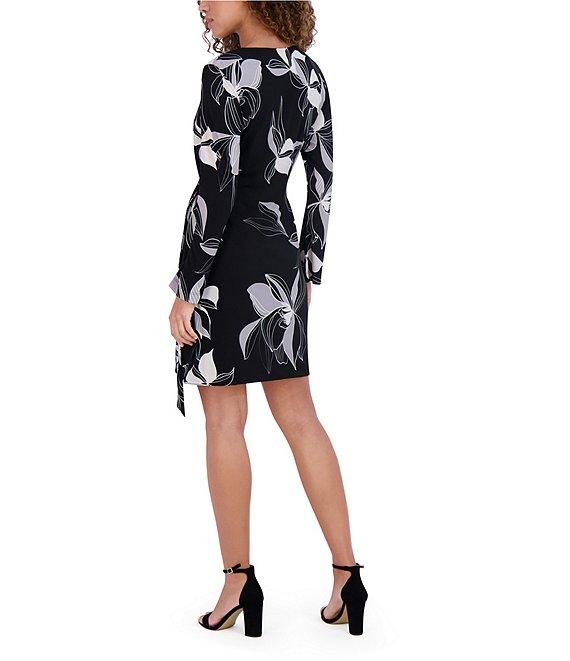 Kensie Long Sleeve Abstract Floral Jersey Faux Wrap Dress Product Image
