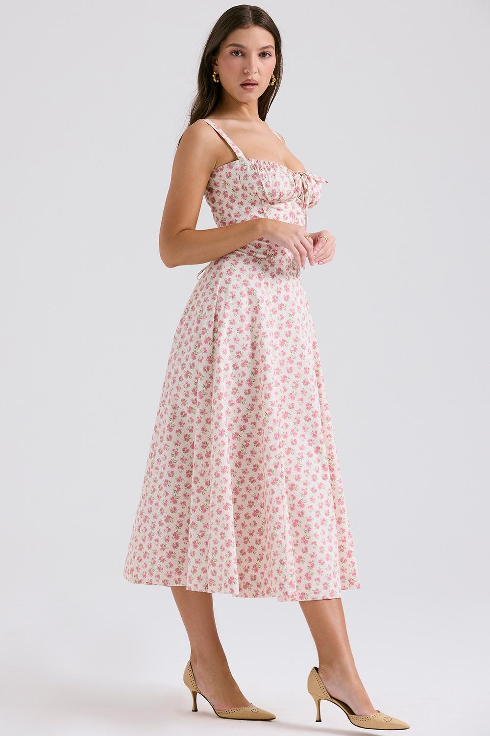 Carmen  white rosebud print cotton bustier sundress Product Image