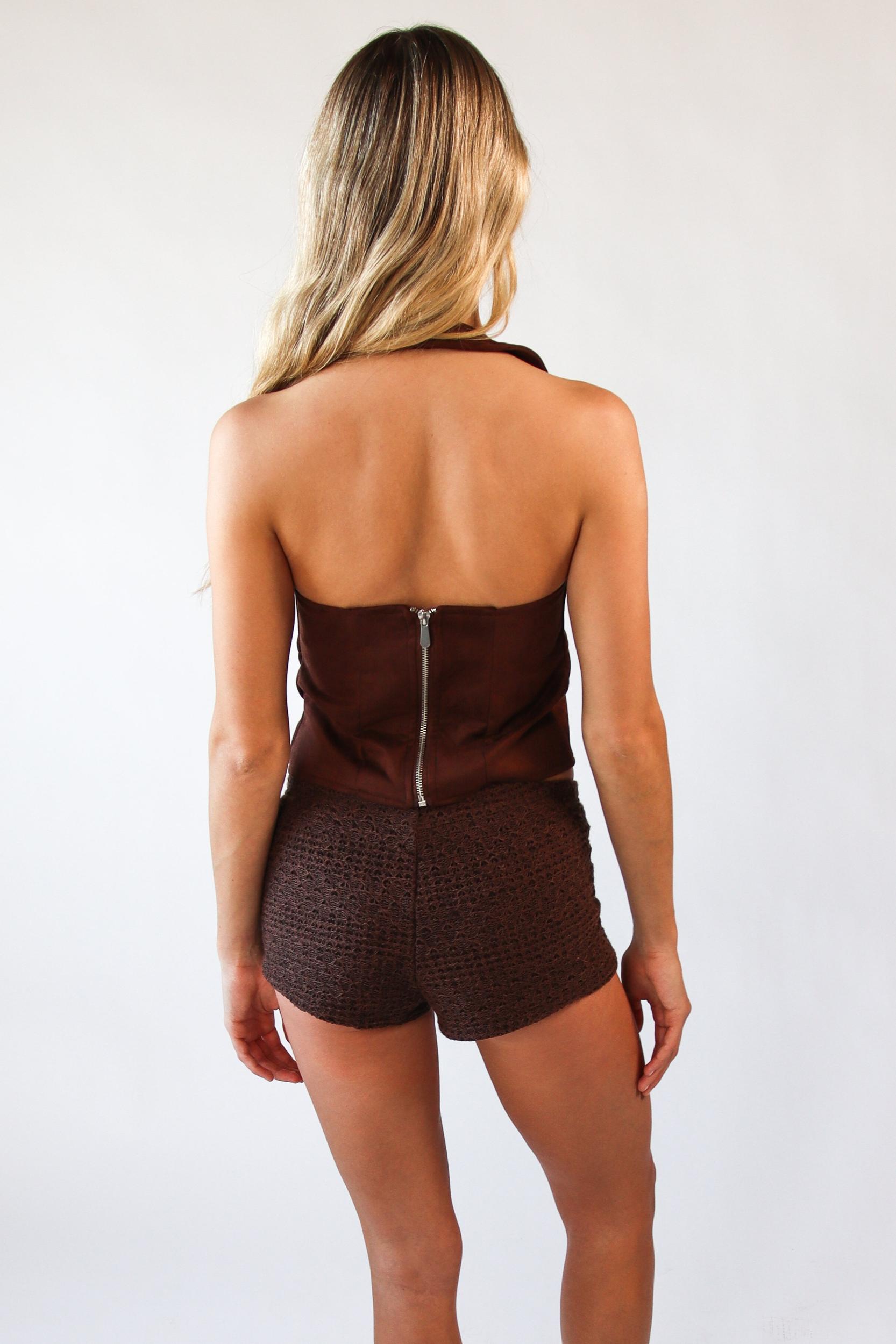 Suede Lace Up Halter Tank Top Product Image