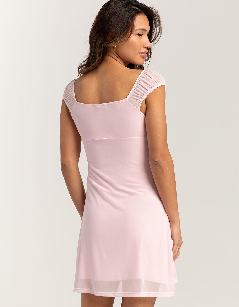 RSQ Womens Mesh Rosette Babydoll Dress - LIGHT PINK Product Image