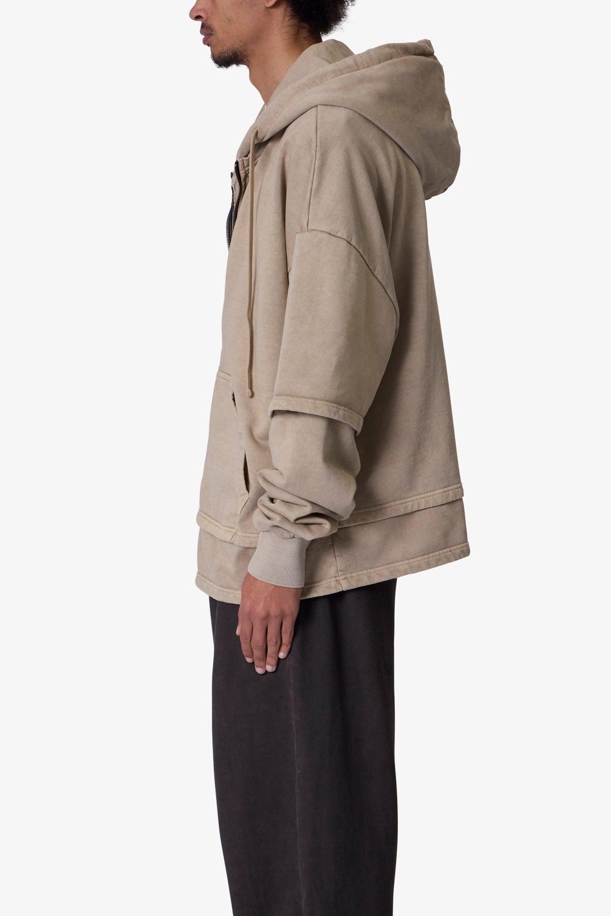 Double Layer Zipper Sweater - Washed Earth Product Image