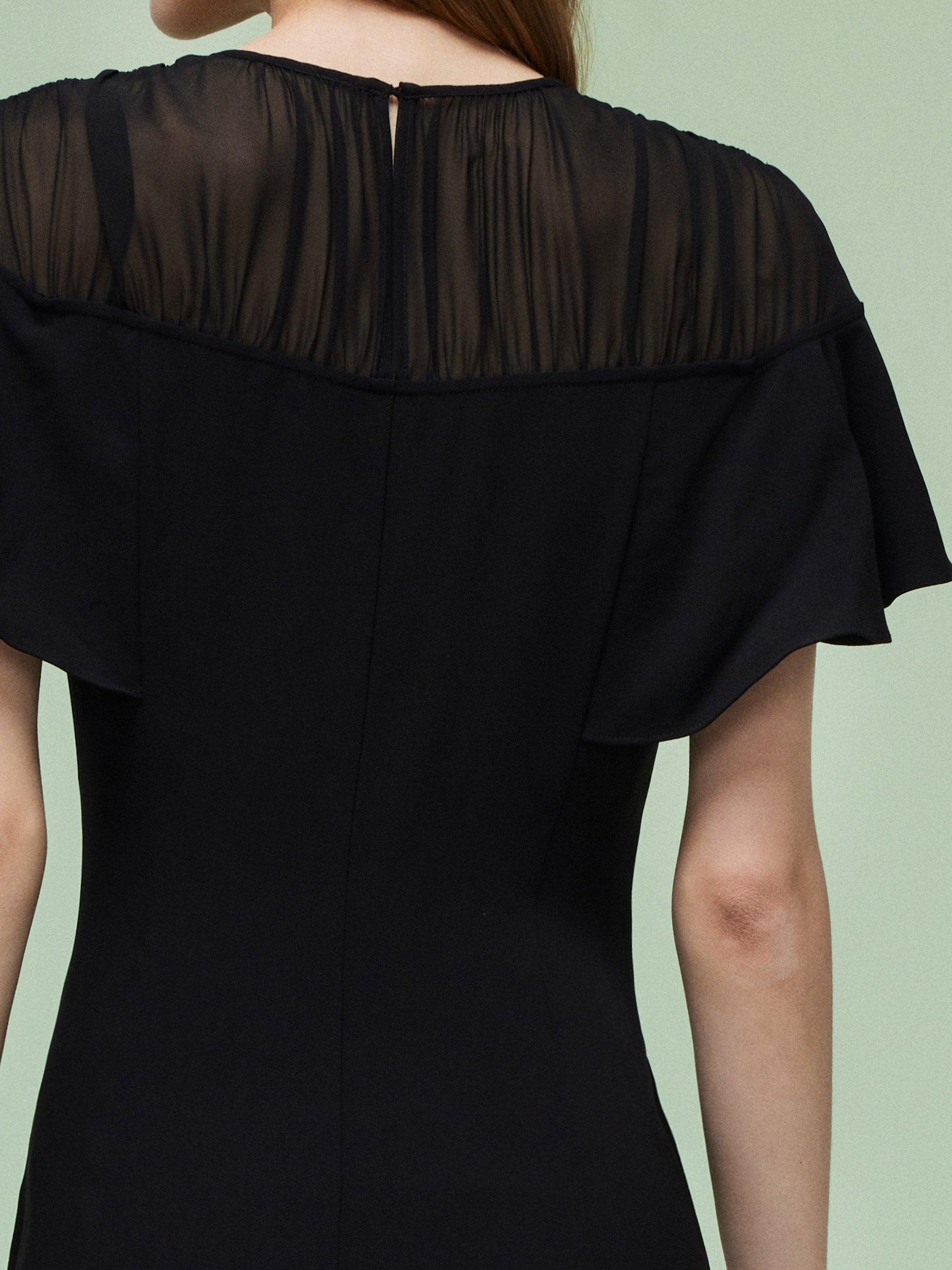 Acetate Blend Patchwork Women Sheer Shoulder Midi Dress Product Image