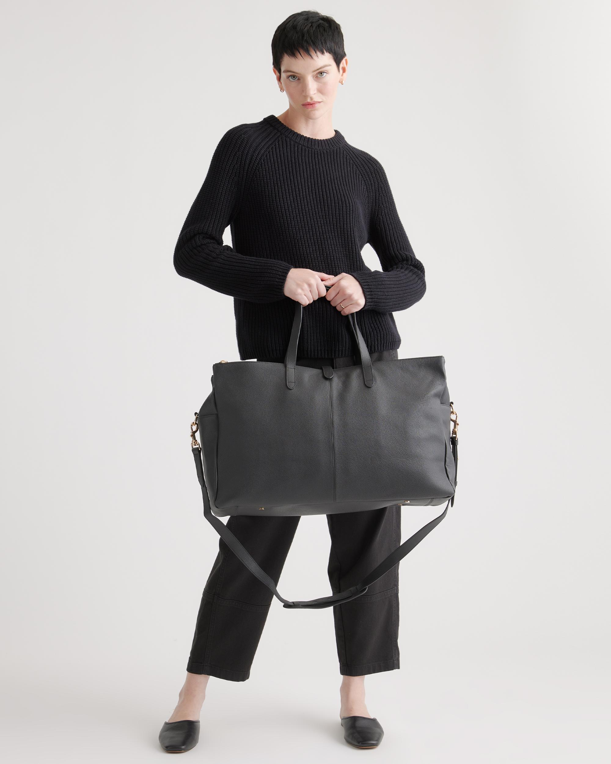 Quince | Women's Italian Leather Triple Compartment Weekender in Black Product Image