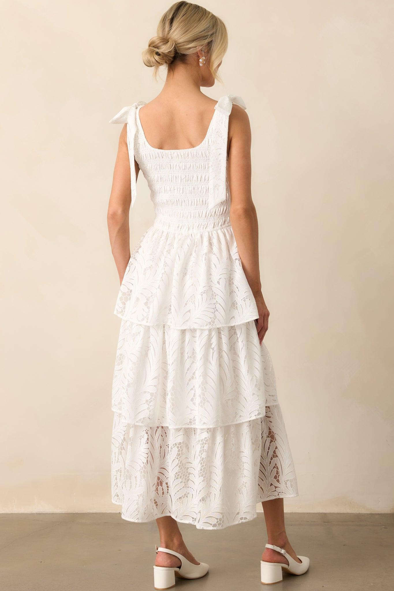The Beauty Of Becoming Ivory Lace Tiered Maxi Dress Product Image