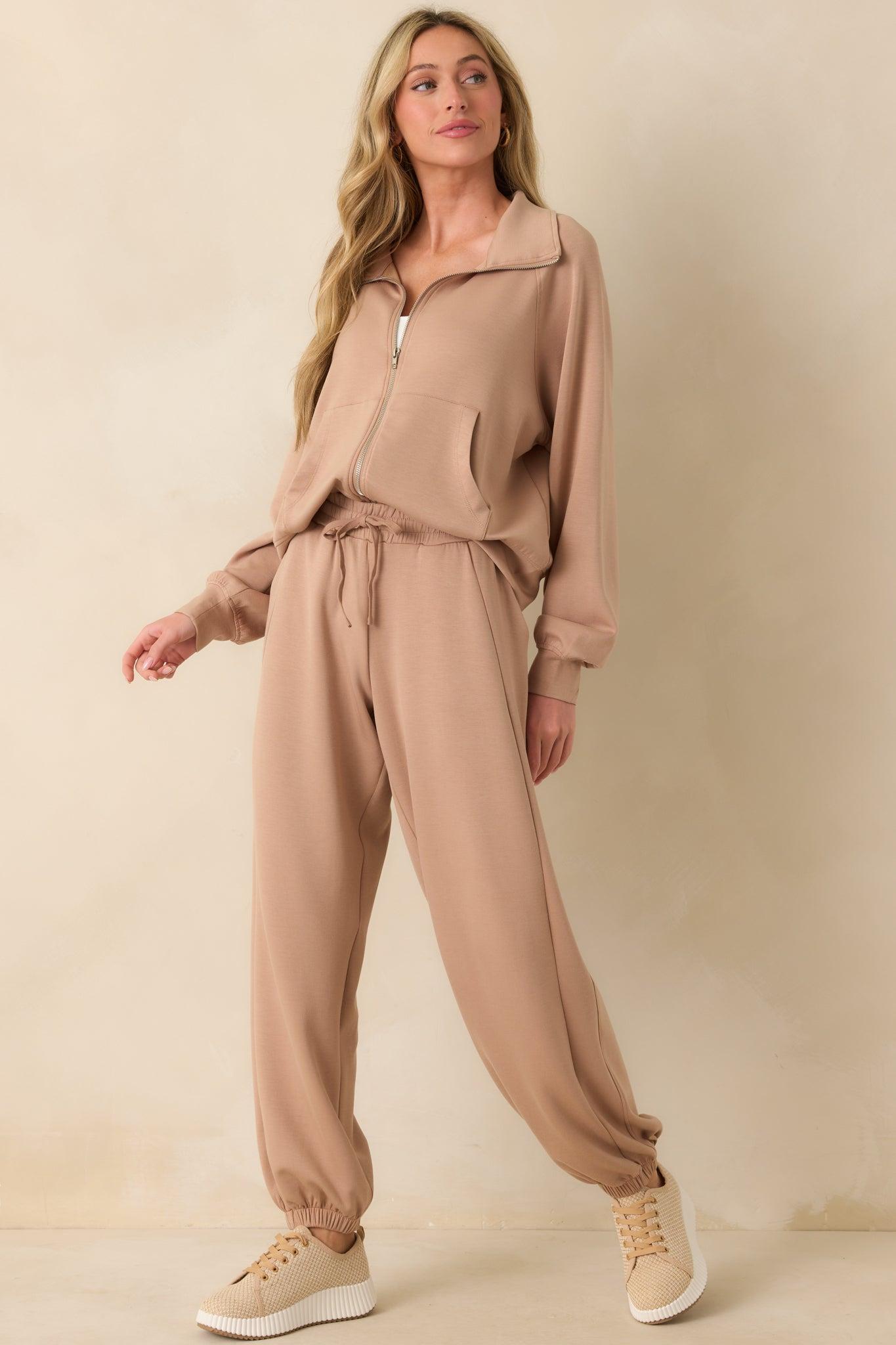 Running Errands Tan Joggers Product Image